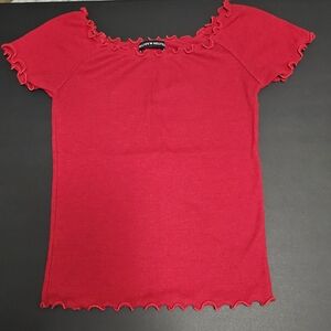 Brandy Melville Red Fitted Ribbed Cap Sleeve Tee